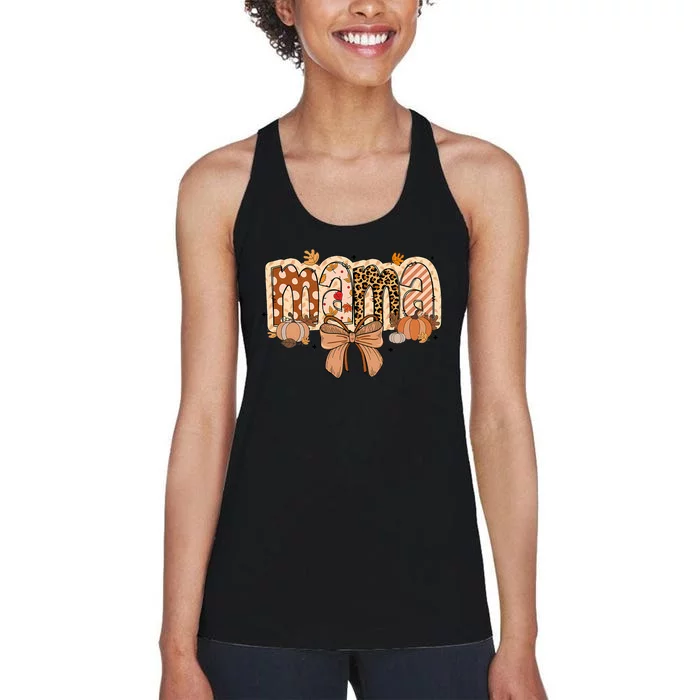 Mama Coquette Bows Leopard Mom Fall Thanksgiving Women's Racerback Tank