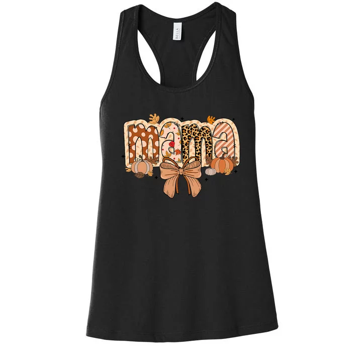 Mama Coquette Bows Leopard Mom Fall Thanksgiving Women's Racerback Tank