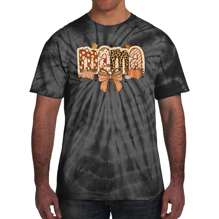 Mama Coquette Bows Leopard Mom Fall Thanksgiving Tie-Dye T-Shirt