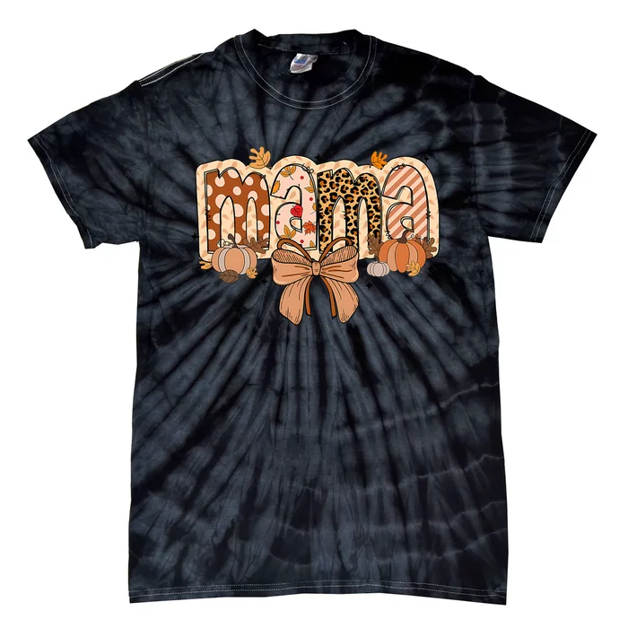 Mama Coquette Bows Leopard Mom Fall Thanksgiving Tie-Dye T-Shirt