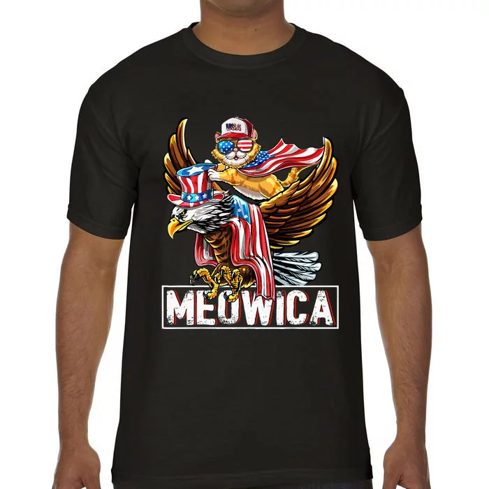 Meowica Cat Bald Eagle 4th Of July Patriotic American Flag Comfort Colors T-Shirt