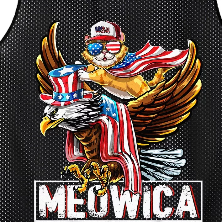 Meowica Cat Bald Eagle 4th Of July Patriotic American Flag Mesh Reversible Basketball Jersey Tank