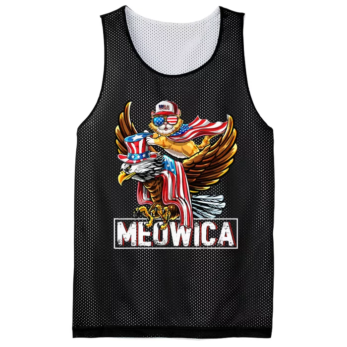 Meowica Cat Bald Eagle 4th Of July Patriotic American Flag Mesh Reversible Basketball Jersey Tank