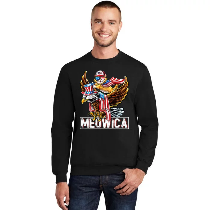 Meowica Cat Bald Eagle 4th Of July Patriotic American Flag Tall Sweatshirt