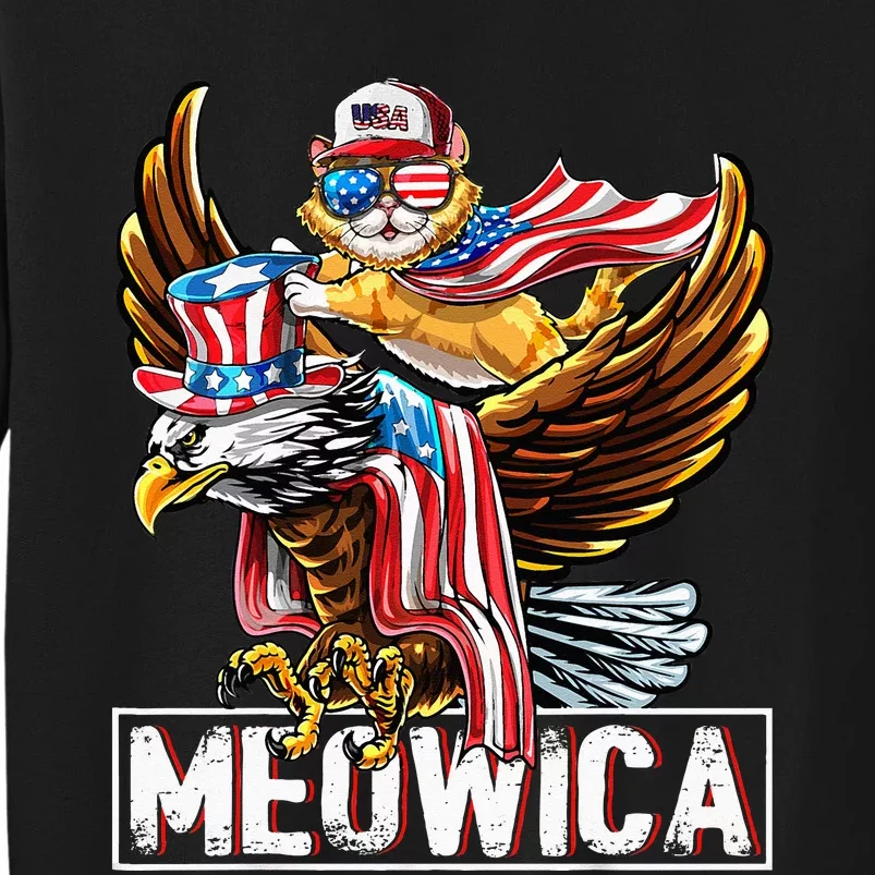 Meowica Cat Bald Eagle 4th Of July Patriotic American Flag Tall Sweatshirt