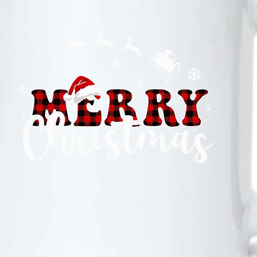 Merry Christmas Buffalo Plaid Red Santa Hat Xmas Pajamas Black Color Changing Mug