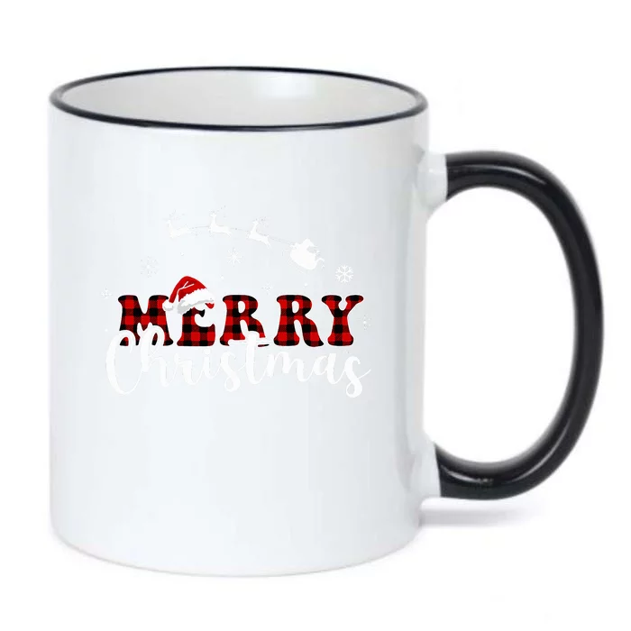 Merry Christmas Buffalo Plaid Red Santa Hat Xmas Pajamas Black Color Changing Mug