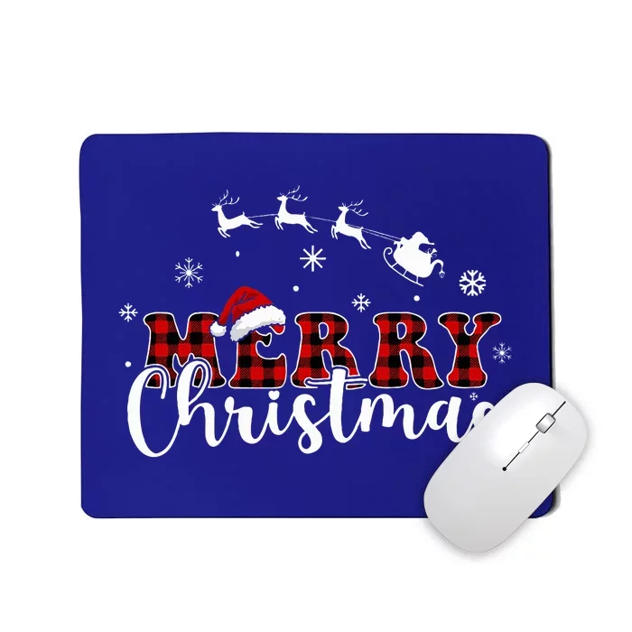 Merry Christmas Buffalo Plaid Red Santa Hat Xmas Pajamas Mousepad