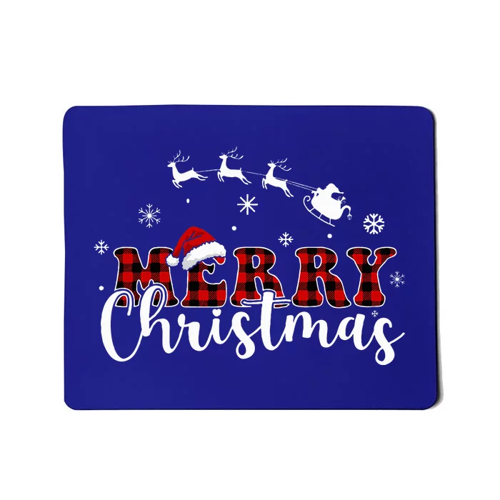 Merry Christmas Buffalo Plaid Red Santa Hat Xmas Pajamas Mousepad