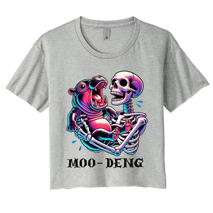 Moodeng Cute Baby Pygmy Hippo Bouncy Pig In Thai Halloween Women's Crop Top Tee