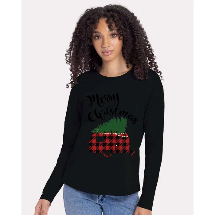 Merry Christmas Buffalo Plaid Camper Christmas Tree Gift Womens Cotton Relaxed Long Sleeve T-Shirt