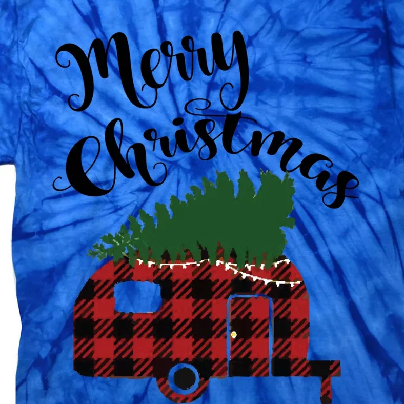 Merry Christmas Buffalo Plaid Camper Christmas Tree Gift Tie-Dye T-Shirt