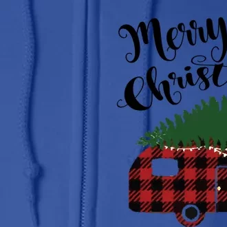 Merry Christmas Buffalo Plaid Camper Christmas Tree Gift Full Zip Hoodie