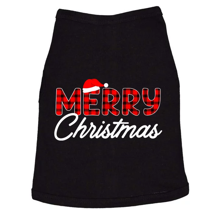 Merry Christmas Buffalo Plaid Red Santa Hat Xmas Pajamas Doggie Tank