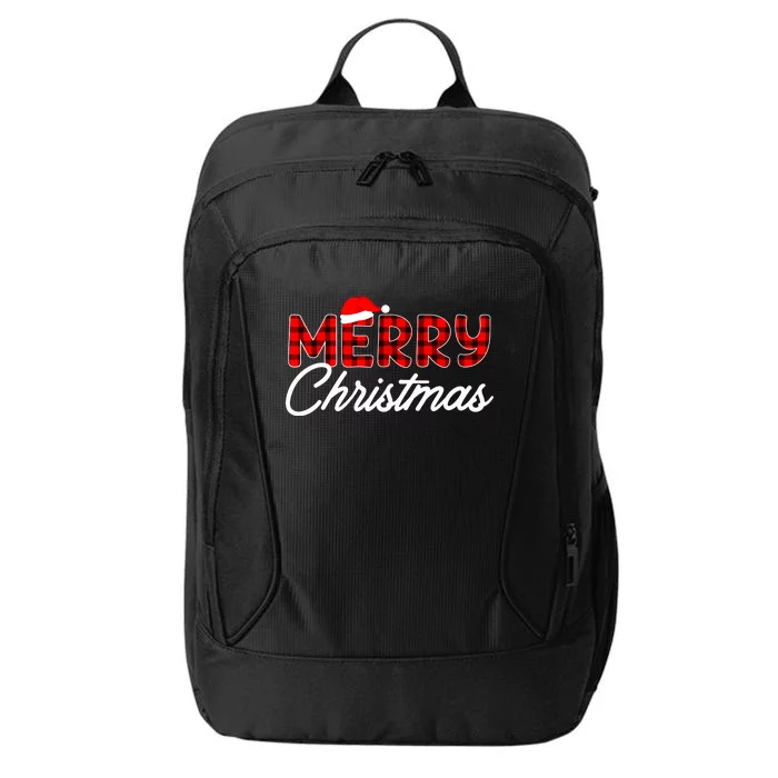 Merry Christmas Buffalo Plaid Red Santa Hat Xmas Pajamas City Backpack