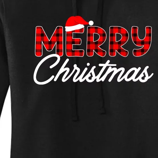 Merry Christmas Buffalo Plaid Red Santa Hat Xmas Pajamas Women's Pullover Hoodie