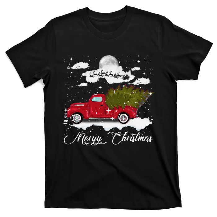 Merry Christmas Buffalo Truck Tree Red Plaid Leopard Women T-Shirt