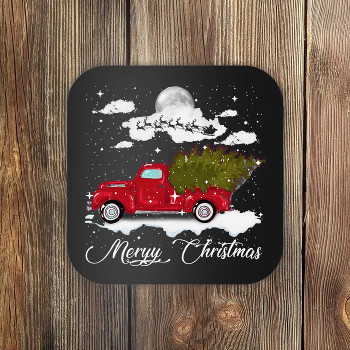 Merry Christmas Buffalo Truck Tree Red Plaid Leopard Women Coaster