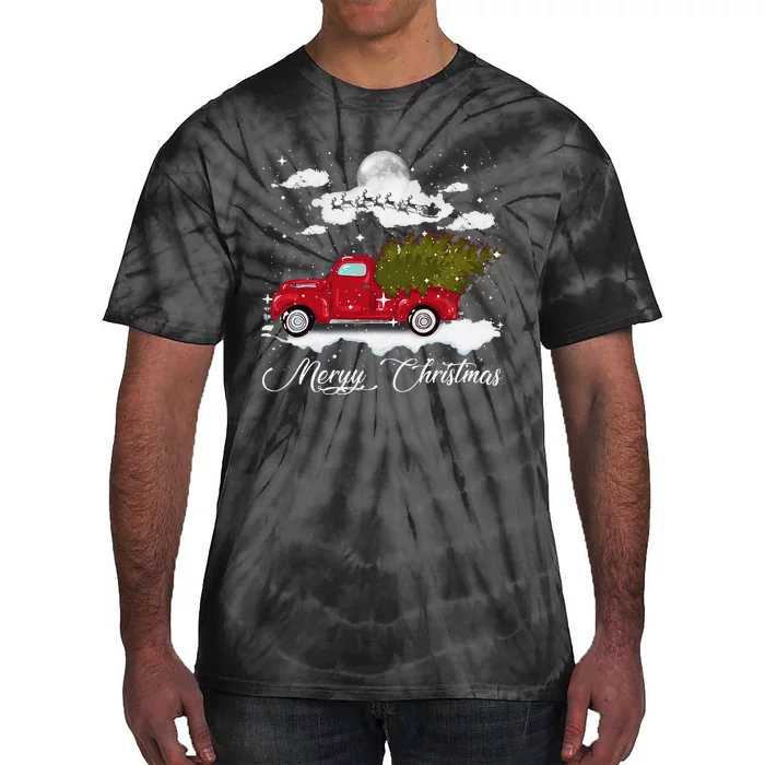 Merry Christmas Buffalo Truck Tree Red Plaid Leopard Women Tie-Dye T-Shirt