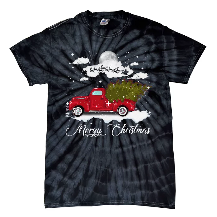 Merry Christmas Buffalo Truck Tree Red Plaid Leopard Women Tie-Dye T-Shirt