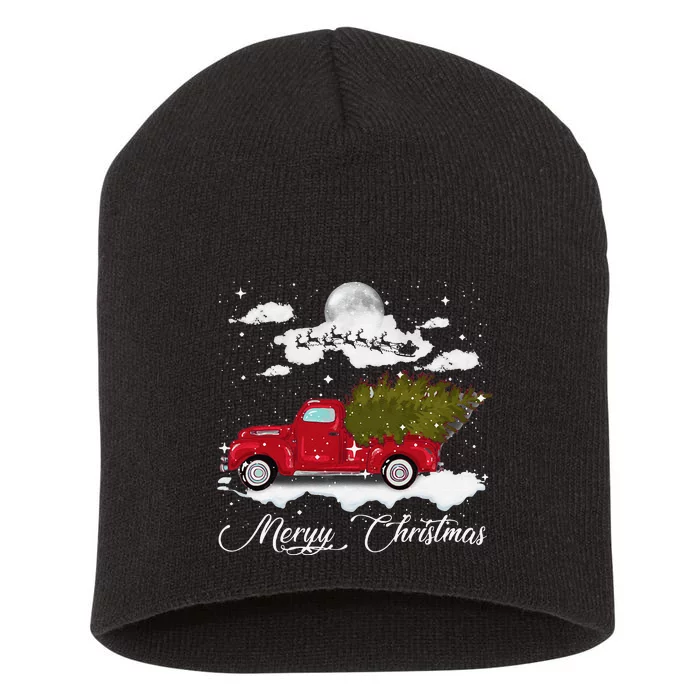 Merry Christmas Buffalo Truck Tree Red Plaid Leopard Women Short Acrylic Beanie