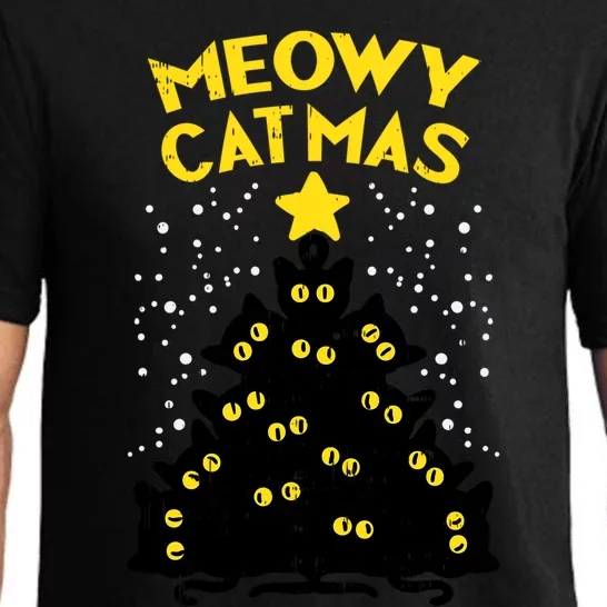 Meowy Catmas Black Cats Tree Funny Cat Owner Christmas Gift Pajama Set