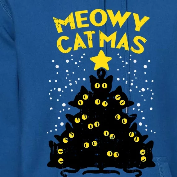 Meowy Catmas Black Cats Tree Funny Cat Owner Christmas Gift Premium Hoodie