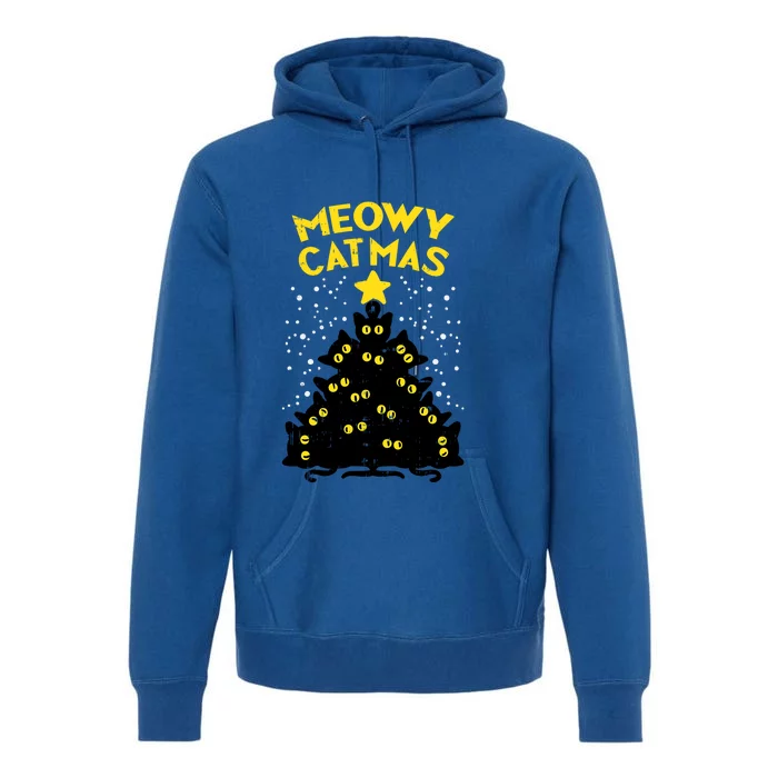 Meowy Catmas Black Cats Tree Funny Cat Owner Christmas Gift Premium Hoodie