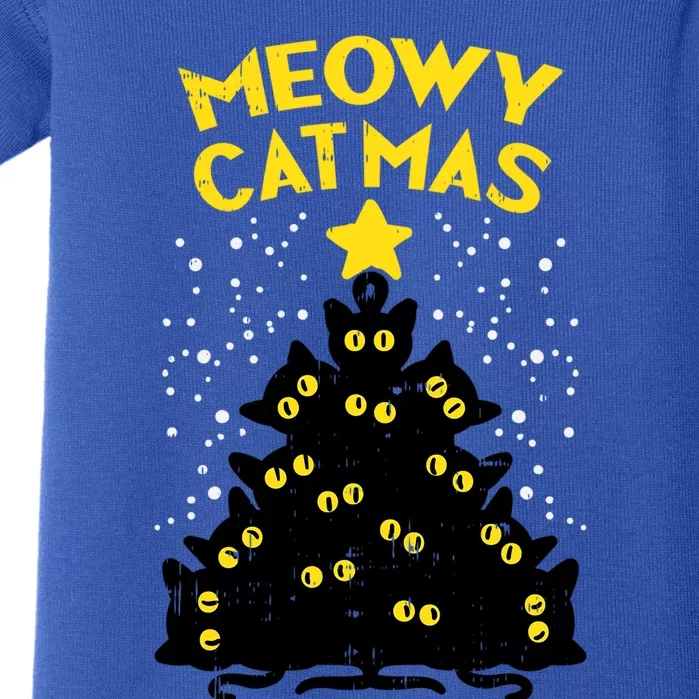 Meowy Catmas Black Cats Tree Funny Cat Owner Christmas Gift Baby Bodysuit