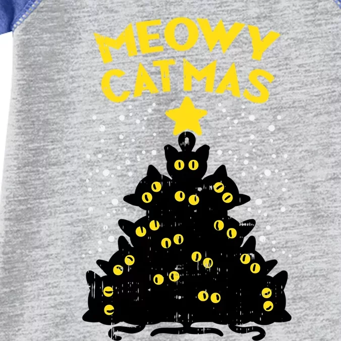 Meowy Catmas Black Cats Tree Funny Cat Owner Christmas Gift Infant Baby Jersey Bodysuit