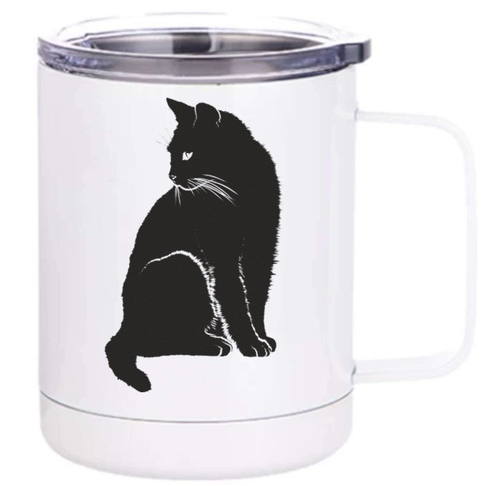 Minimalist Cute Black Cat Owner Feline Art Kitten Lover Front & Back 12oz Stainless Steel Tumbler Cup