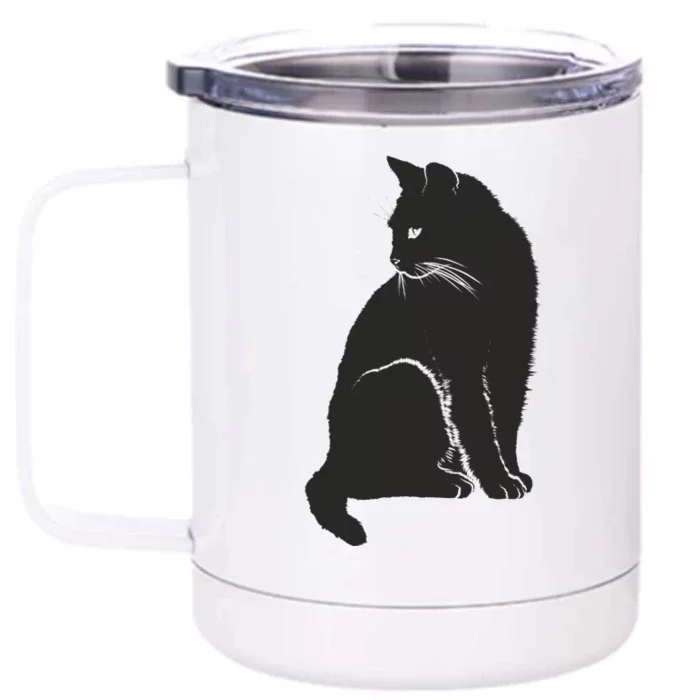 Minimalist Cute Black Cat Owner Feline Art Kitten Lover Front & Back 12oz Stainless Steel Tumbler Cup