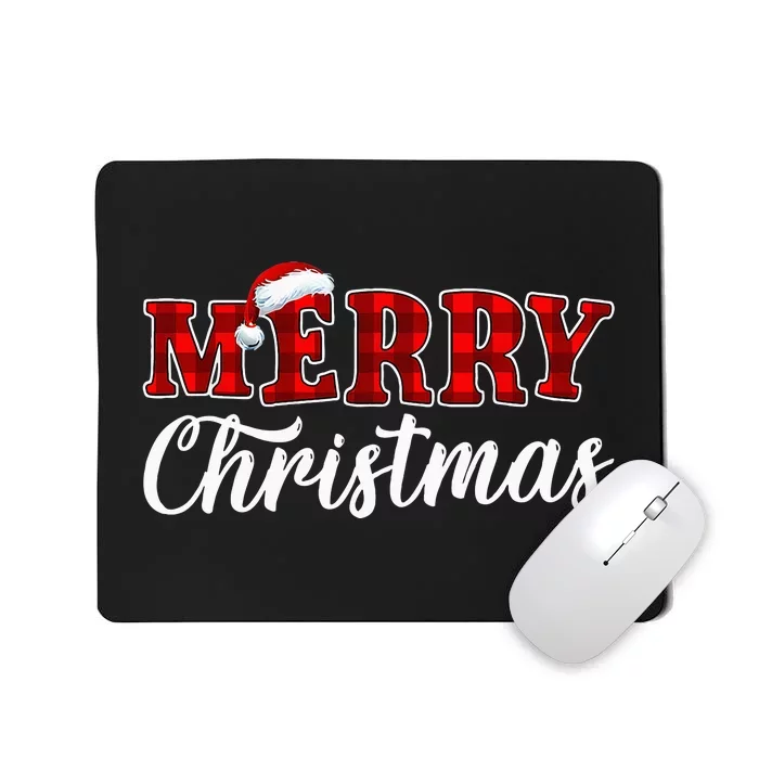 Merry Christmas Buffalo Plaid Red Santa Hat Xmas Pajamas Mousepad