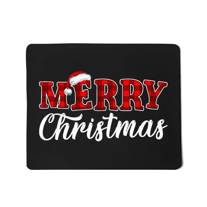 Merry Christmas Buffalo Plaid Red Santa Hat Xmas Pajamas Mousepad