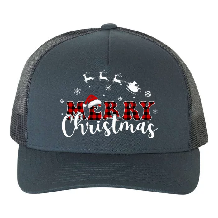 Merry Christmas Buffalo Plaid Red Santa Hat Xmas Pajamas Yupoong Adult 5-Panel Trucker Hat