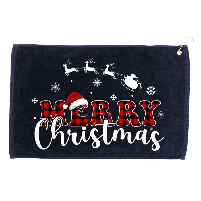 Merry Christmas Buffalo Plaid Red Santa Hat Xmas Pajamas Grommeted Golf Towel