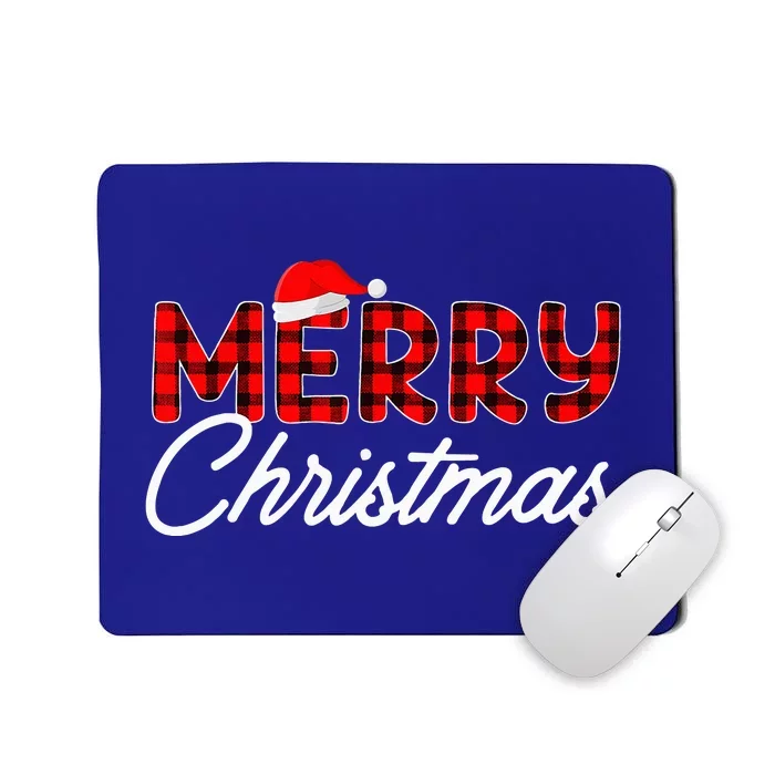 Merry Christmas Buffalo Plaid Red Santa Hat Xmas Pajamas Mousepad