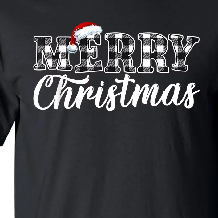 Merry Christmas Buffalo Plaid Black And White Santa Hat Xmas Tall T-Shirt