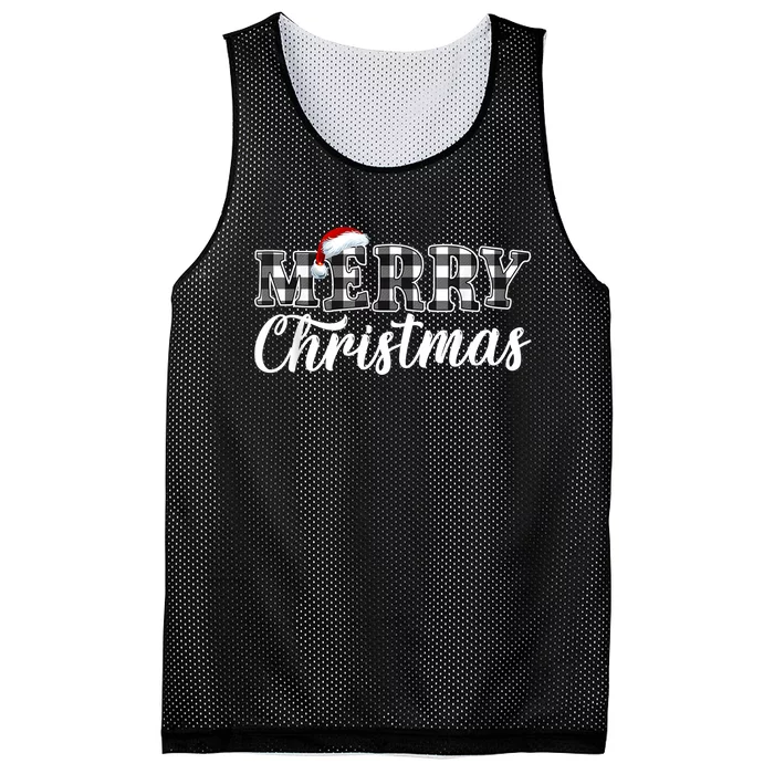 Merry Christmas Buffalo Plaid Black And White Santa Hat Xmas Mesh Reversible Basketball Jersey Tank