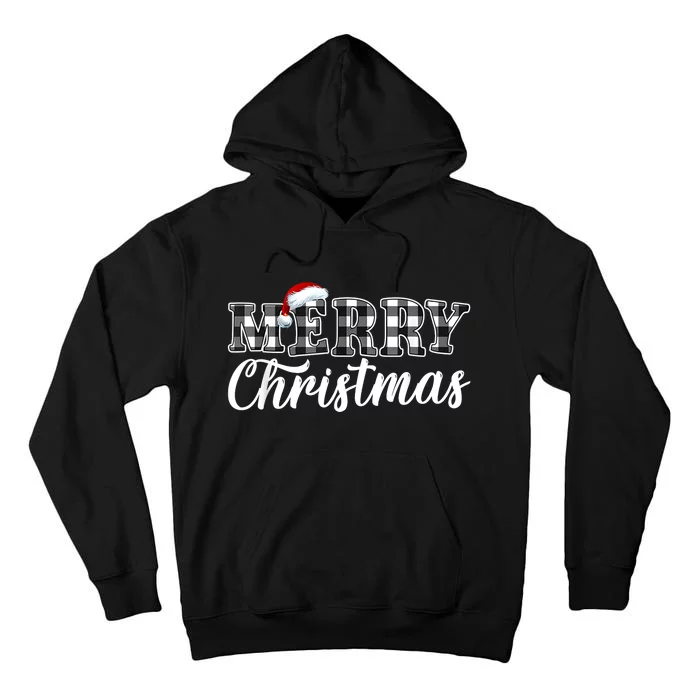 Merry Christmas Buffalo Plaid Black And White Santa Hat Xmas Tall Hoodie