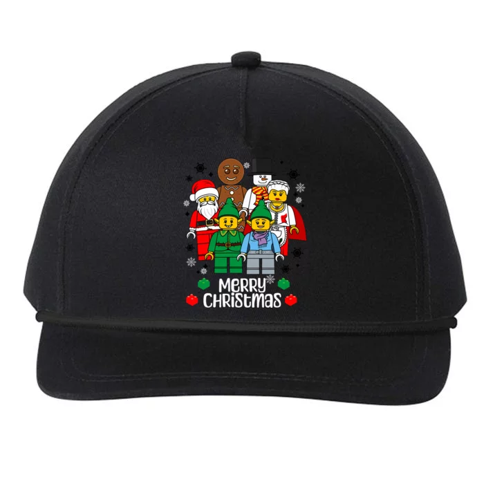 Merry Christmas Building Bricks Santa Elf Snowman Figures Snapback Five-Panel Rope Hat