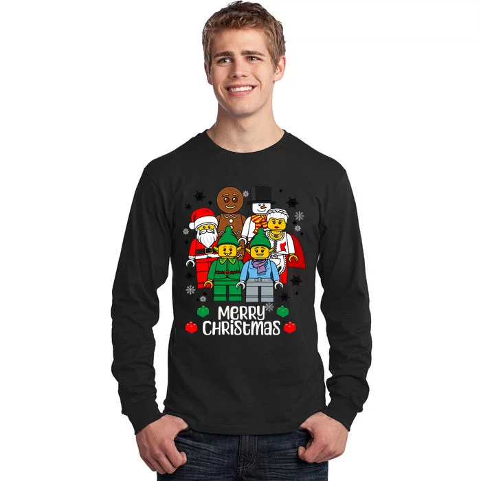 Merry Christmas Building Bricks Santa Elf Snowman Figures Tall Long Sleeve T-Shirt