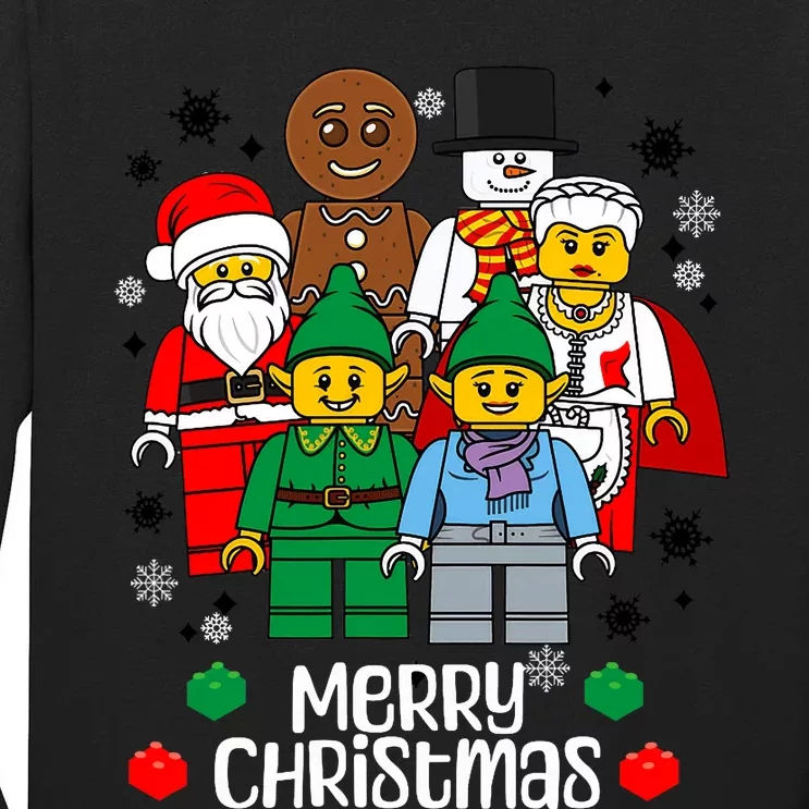 Merry Christmas Building Bricks Santa Elf Snowman Figures Tall Long Sleeve T-Shirt