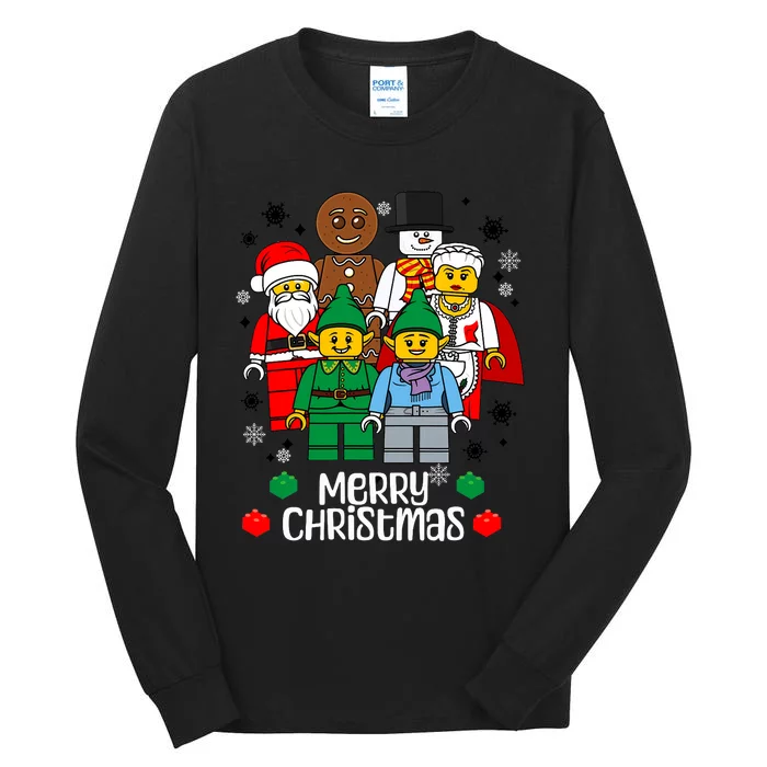 Merry Christmas Building Bricks Santa Elf Snowman Figures Tall Long Sleeve T-Shirt