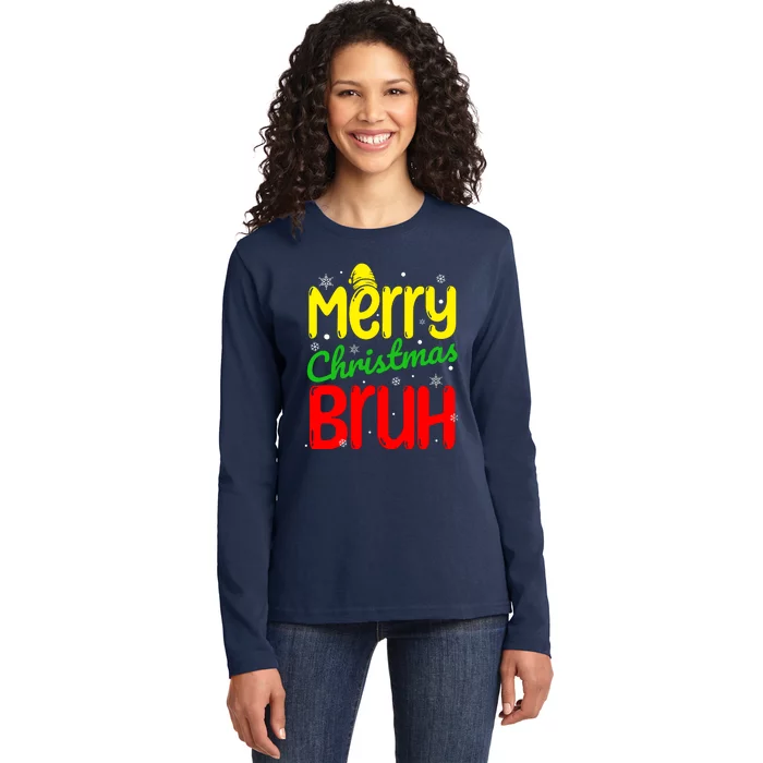 Merry Christmas Bruh Xmas Santa Claus Snow Flakes Boy Ladies Long Sleeve Shirt