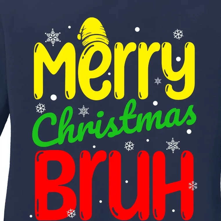 Merry Christmas Bruh Xmas Santa Claus Snow Flakes Boy Ladies Long Sleeve Shirt