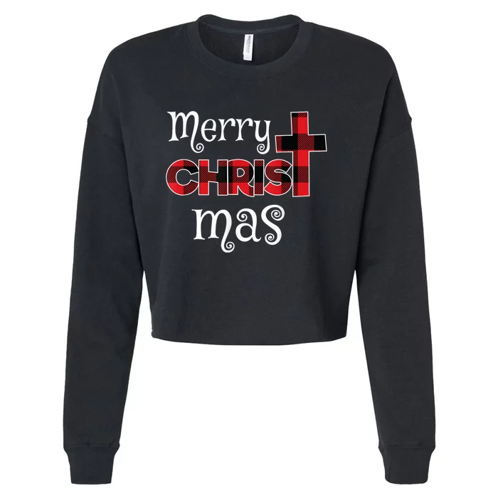 Merry Christmas Buffalo Plaid Cropped Pullover Crew