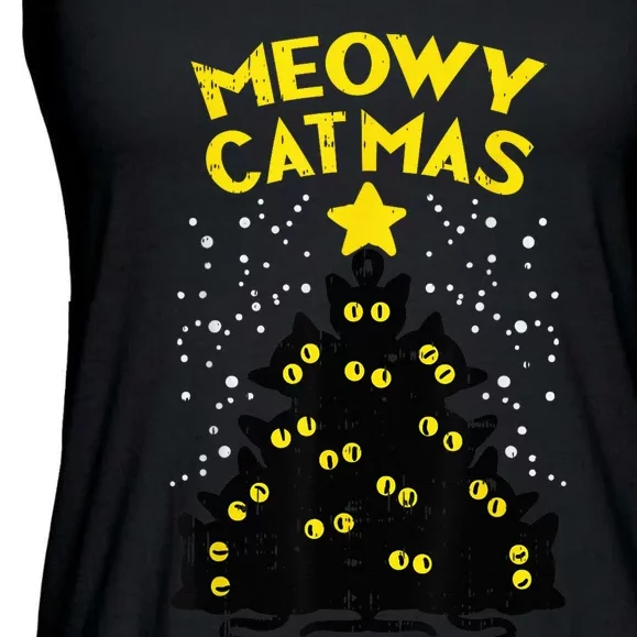 Meowy Catmas Black Cats Tree Funny Cat Owner Christmas Gift Ladies Essential Flowy Tank