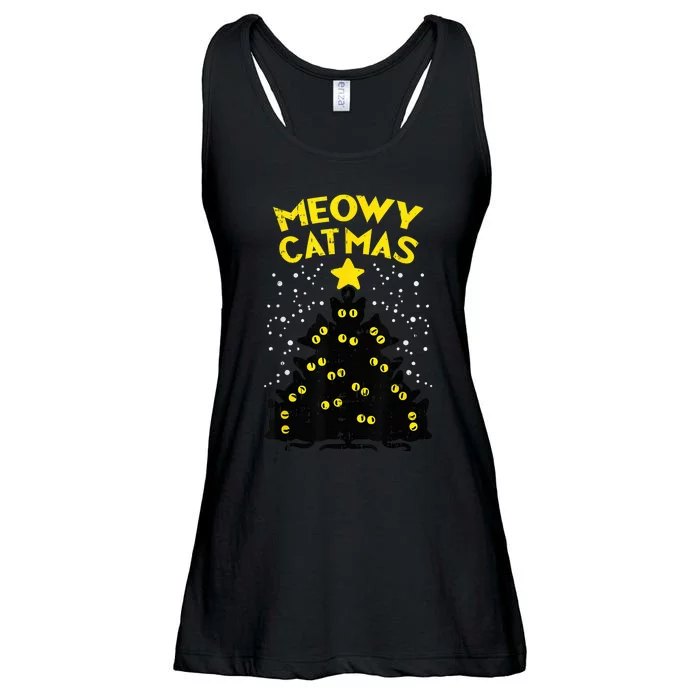 Meowy Catmas Black Cats Tree Funny Cat Owner Christmas Gift Ladies Essential Flowy Tank