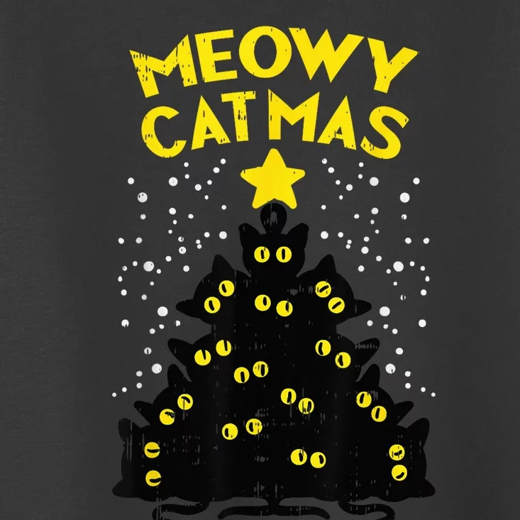 Meowy Catmas Black Cats Tree Funny Cat Owner Christmas Gift Toddler T-Shirt